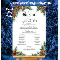 Pine Cone Wedding Program Sign,Winter Wedding Welcome sign with program,(119w)